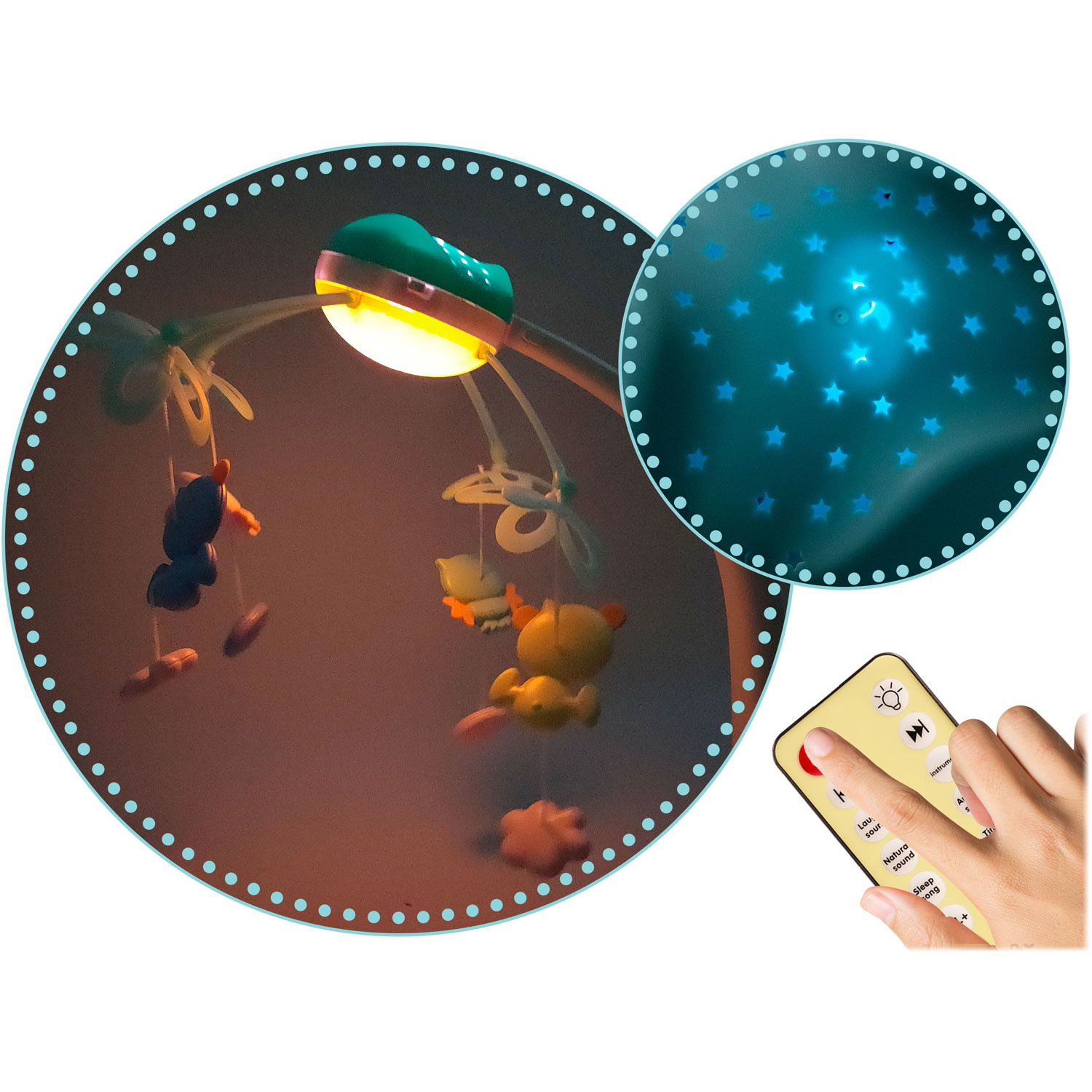 Boxmobiel - Baby mobiel - met Licht en Muziek - Blauw