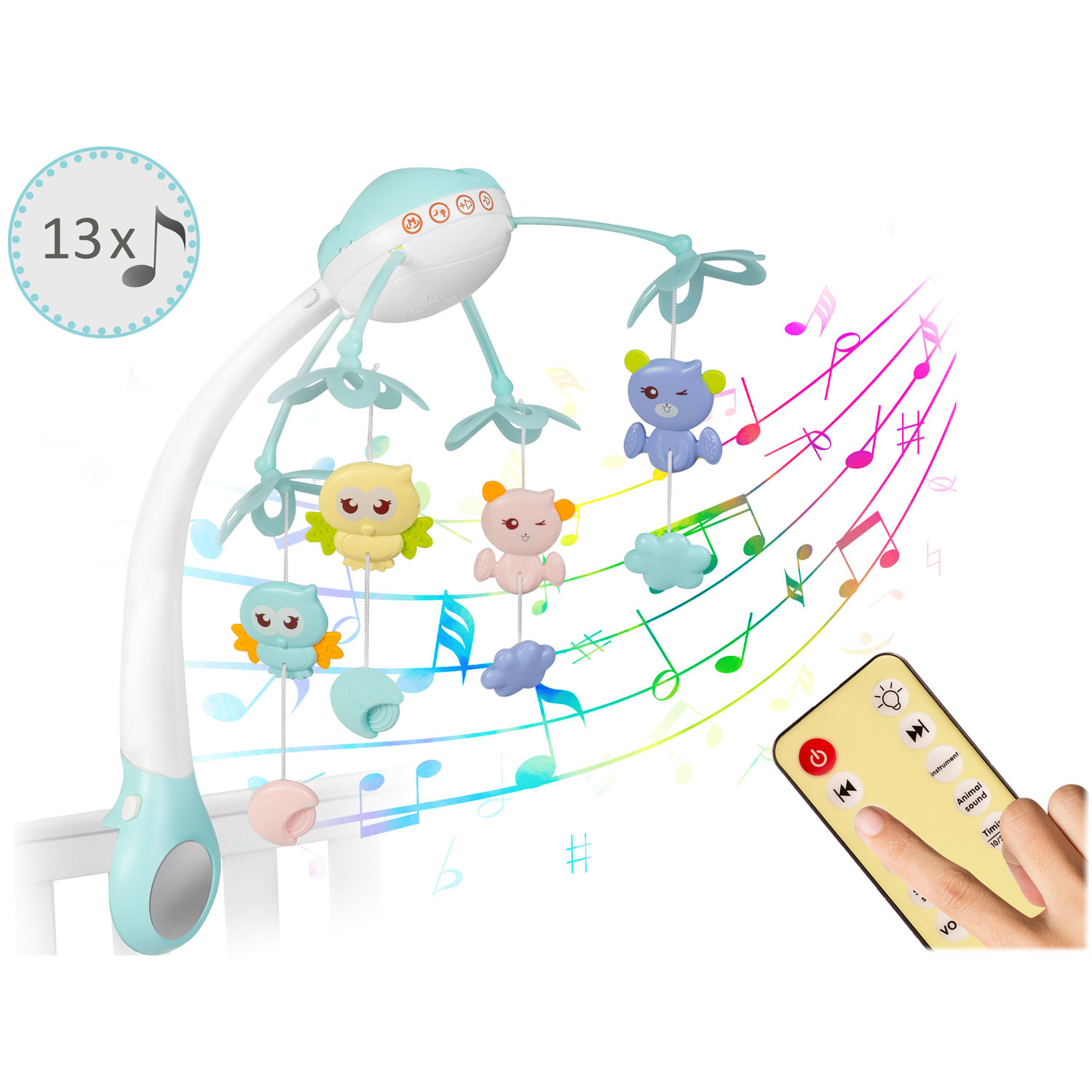 Boxmobiel - Baby mobiel - met Licht en Muziek - Blauw
