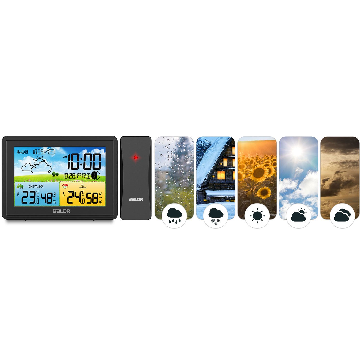 Weerstation - Draadloos - met kleuren Display - Zwart