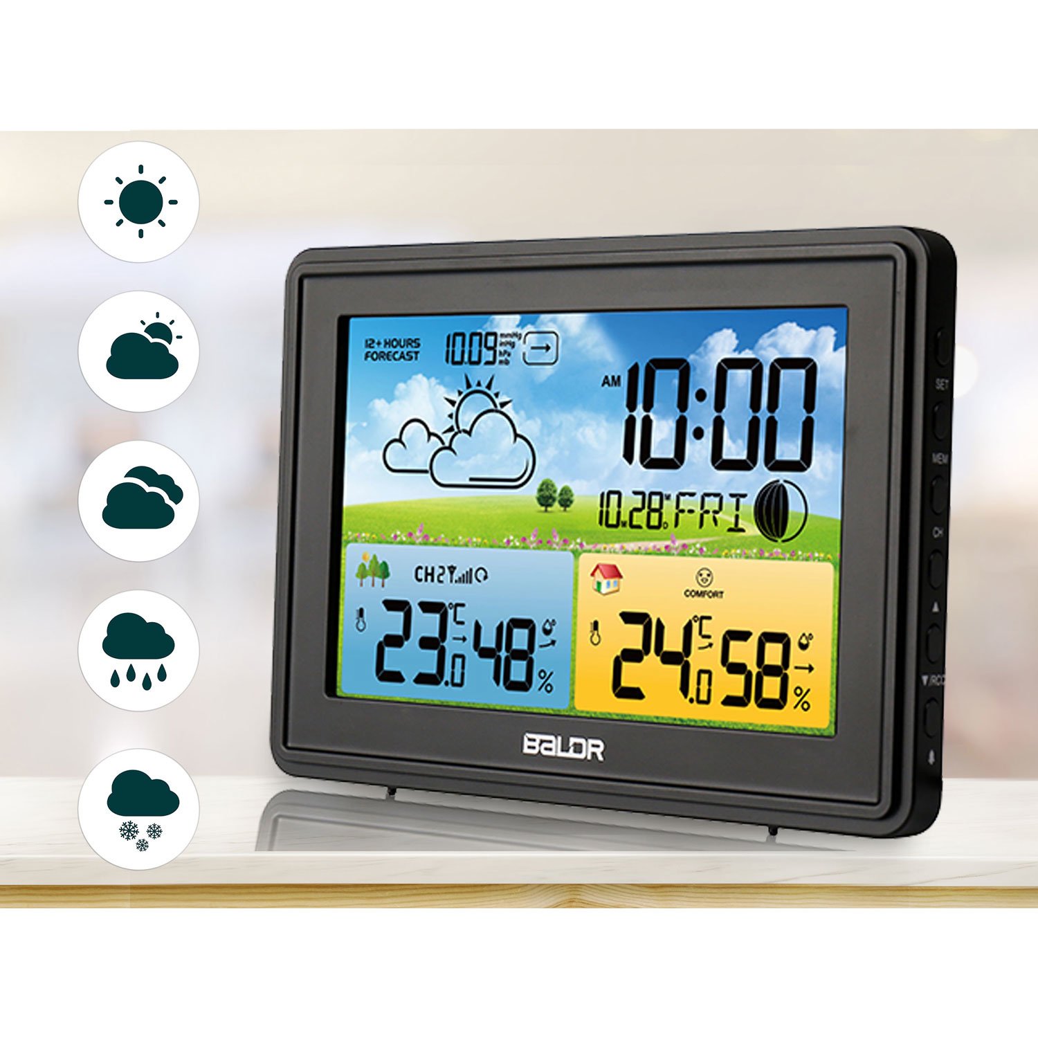 Weerstation - Draadloos - met kleuren Display - Zwart