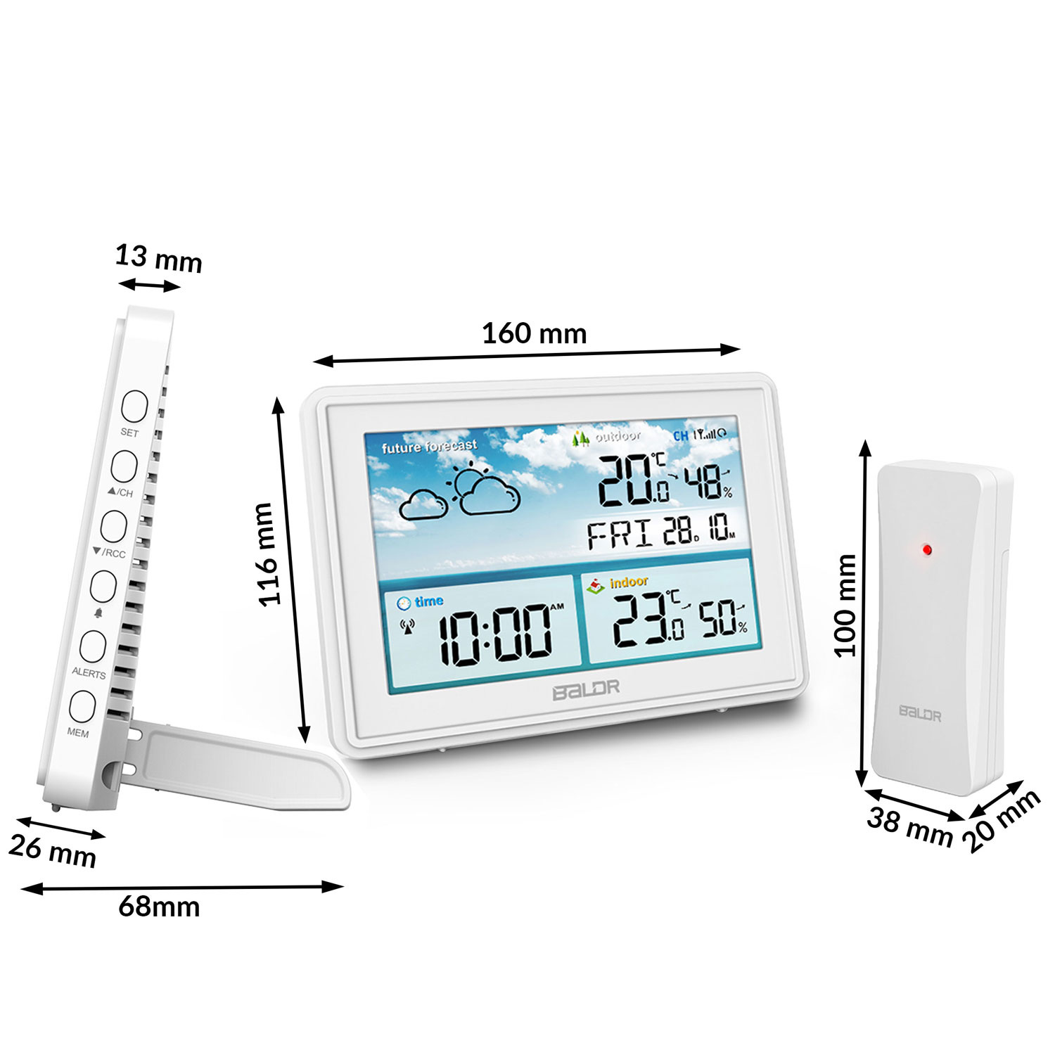 Weerstation - Draadloos - met kleuren Display - Wit