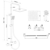 Douchepaneel - met Regendouche 25cm - en Thermostaatkraan