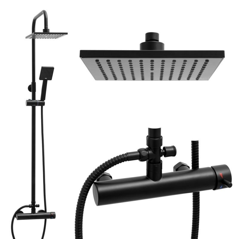 Douchepaneel - met Regendouche 20cm - en Handdouche - Zwart