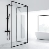 Douchepaneel zwart - met Regendouche 25cm - en Thermostaatkraan