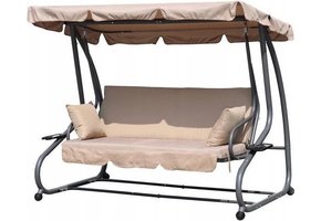 Schommelbank - tuinschommel - met klapbare rugleuning - beige