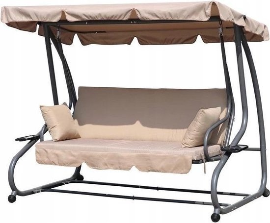 Schommelbank - tuinschommel - met klapbare rugleuning - beige