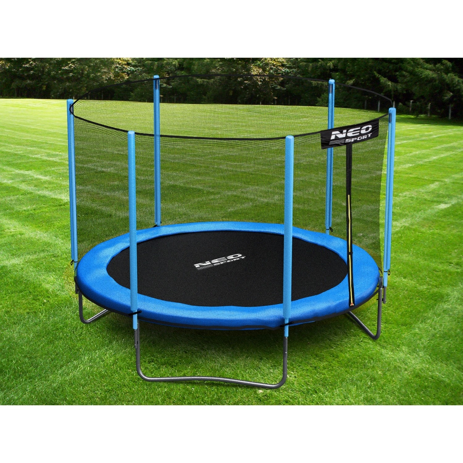 Trampoline - 244 cm - blauw - met ladder en buitenrand net - tot 80 kg