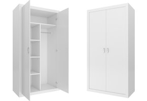 Kledingkast - 90x190x50 cm - wit - 5 schappen - 2 deuren