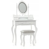 Houten kaptafel wit - LED-verlichte spiegel- met bijpassende kruk - 75x40x145 cm