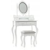 Houten kaptafel wit - LED-verlichte spiegel- met bijpassende kruk - 75x40x145 cm