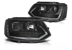 Koplampen voor VW T5 10-15 TUBE LIGHT T6 LOOK ZWART