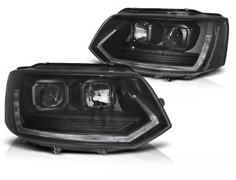 Koplampen voor VW T5 10-15 TUBE LIGHT T6 LOOK ZWART