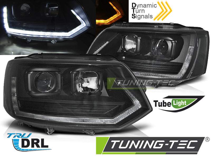 Koplampen voor VW T5 10-15 TUBE LIGHT T6 LOOK ZWART