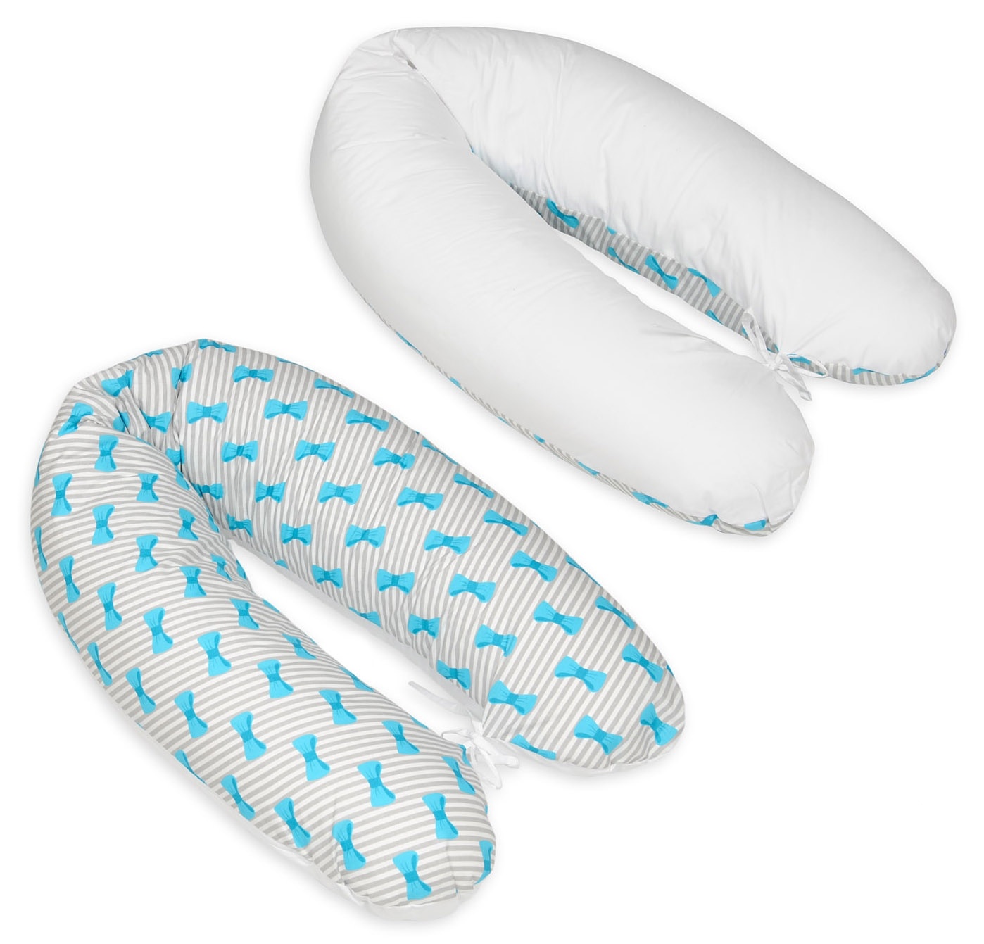 Voedingskussen - Zwangerschapskussen - 100% katoen - met koordjes - 145 cm - strikken – wit