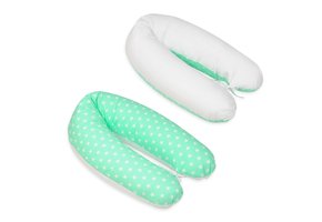 Voedingskussen - Zwangerschapskussen - 100% katoen - met koordjes - 145 cm - wit begint – mint – wit