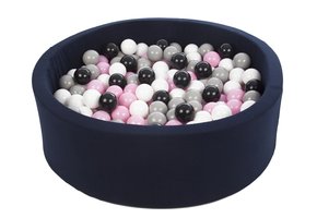 Ballenbak - 300 ballen - marine - rond ballenbad - 90x30 cm - zwarte, witte, lichtroze, grijze ballen