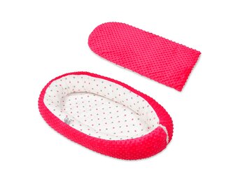 Babynest - baby nestje - 0-8 maanden - 82x54cm - grijze en roze sterren op wit - roze