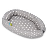 Babynest - baby nestje - 0-8 maanden - 100% katoen - 82x54cm - grijze stippen op grijs – witte sterren – grijs