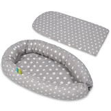 Babynest - baby nestje - 0-8 maanden - 100% katoen - 82x54cm - grijze stippen op grijs – witte sterren – grijs
