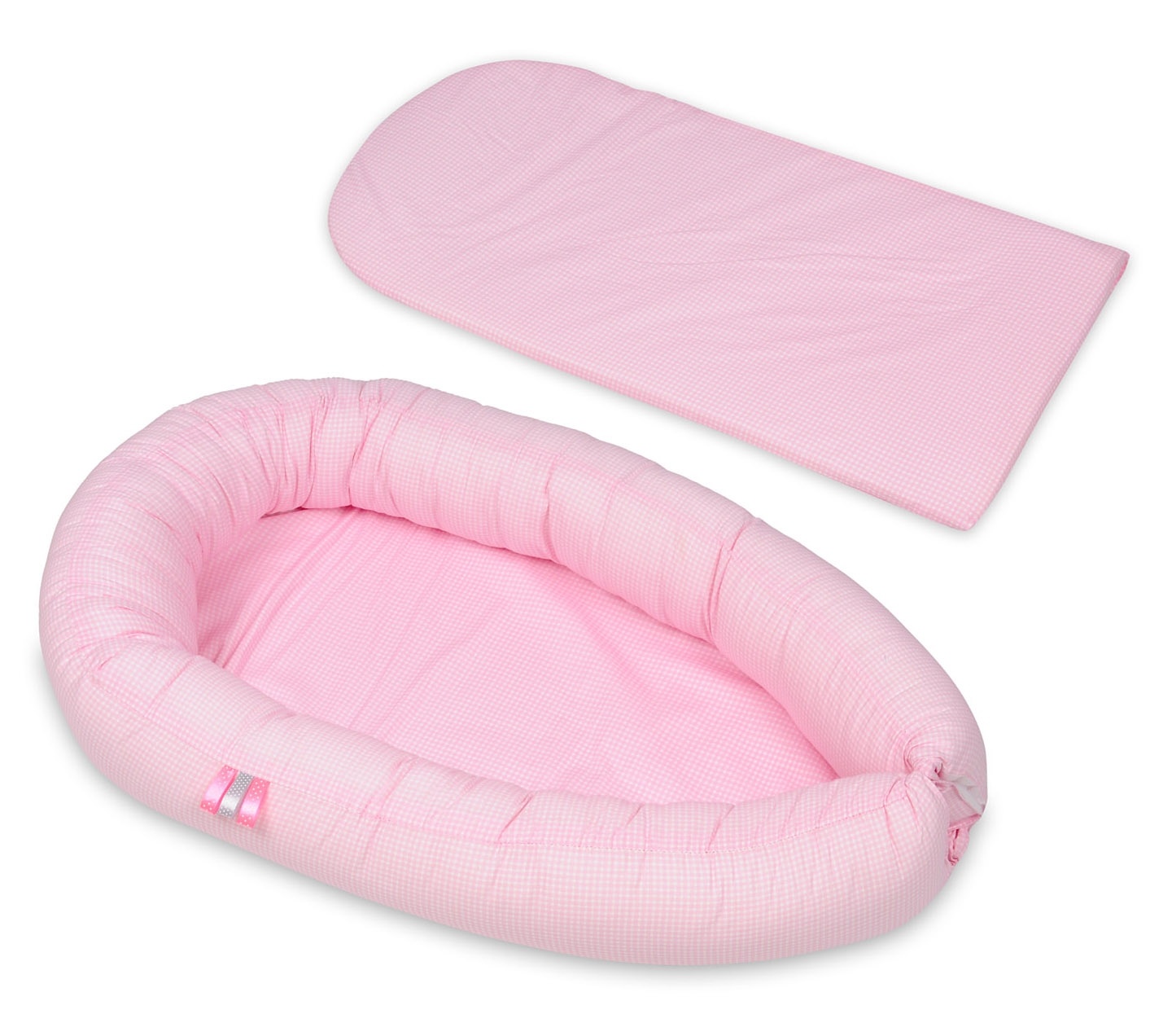 Babynest - baby nestje - 0-8 maanden - 100% katoen - 82x54cm - roze geruit