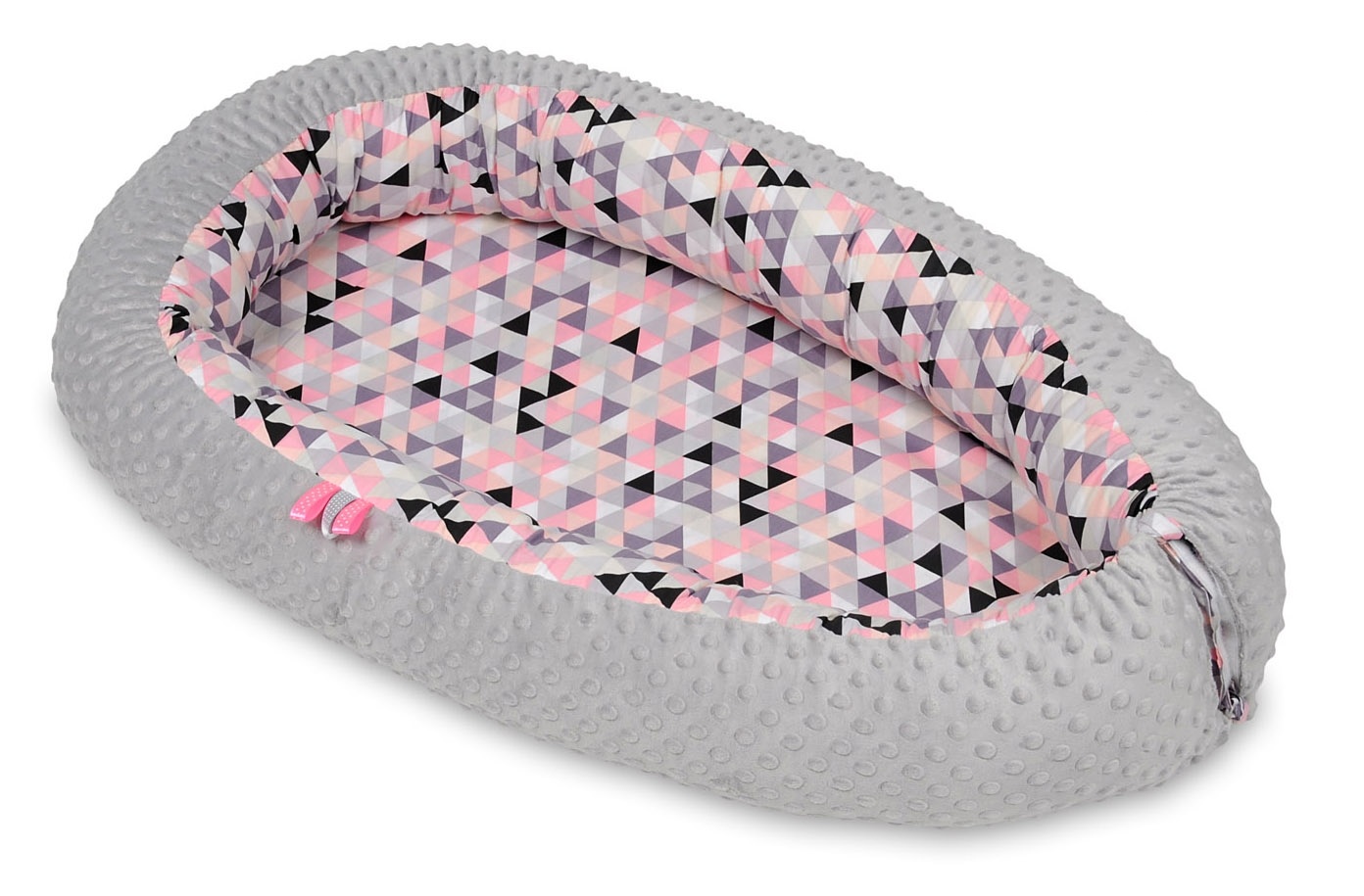 Babynest - baby nestje - 0-8 maanden - 82x54cm - roze driehoekjes – grijs