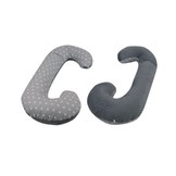 Voedingskussen - zijslaapkussen - minky stof+katoen - “C” vorm - grijze en roze sterren op wit - roze