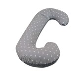 Voedingskussen - zijslaapkussen - minky stof+katoen - “C” vorm - grijze en roze sterren op wit - roze