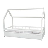 Houten kinderbed - huisbed - incl. premium matras - 160x80 - met barrierres - wit