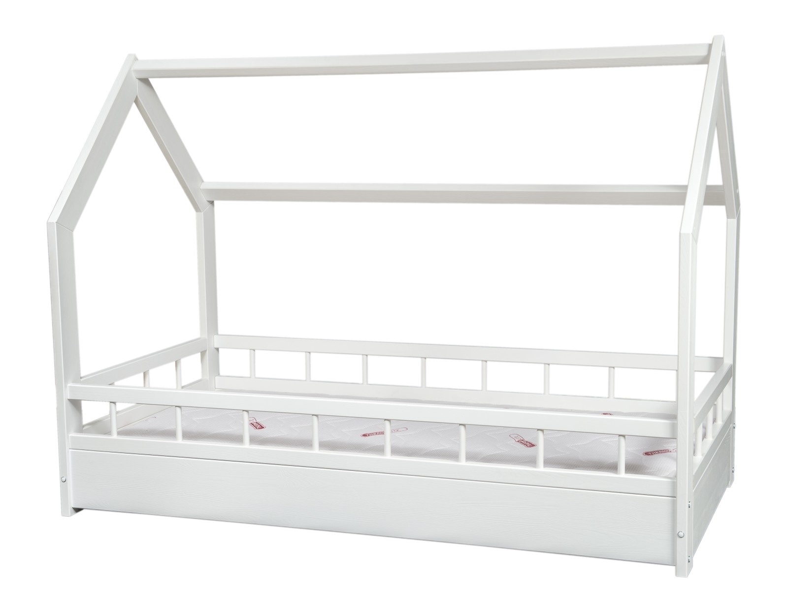 Houten kinderbed - huisbed - incl. premium matras - 160x80 - met barrierres - wit