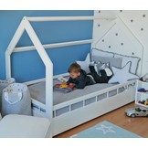 Houten kinderbed - huisbed - incl. premium matras - 160x80 - met barrierres - wit
