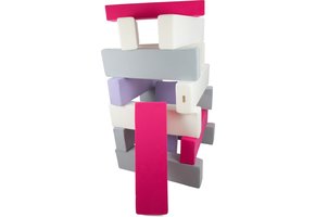 Jenga - 15 zachte speelblokken - wit, roze, grijs, lila