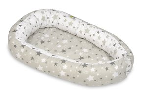 Babynest - baby nestje - 0-8 maanden - 100% katoen - 82x54cm - wit/grijze sterren op grijs - wit/grijze sterren op wit