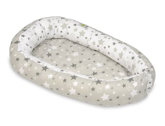 Babynest - baby nestje - 0-8 maanden - 100% katoen - 82x54cm - wit/grijze sterren op grijs - wit/grijze sterren op wit