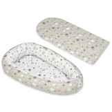 Babynest - baby nestje - 0-8 maanden - 100% katoen - 82x54cm - wit/grijze sterren op grijs - wit/grijze sterren op wit