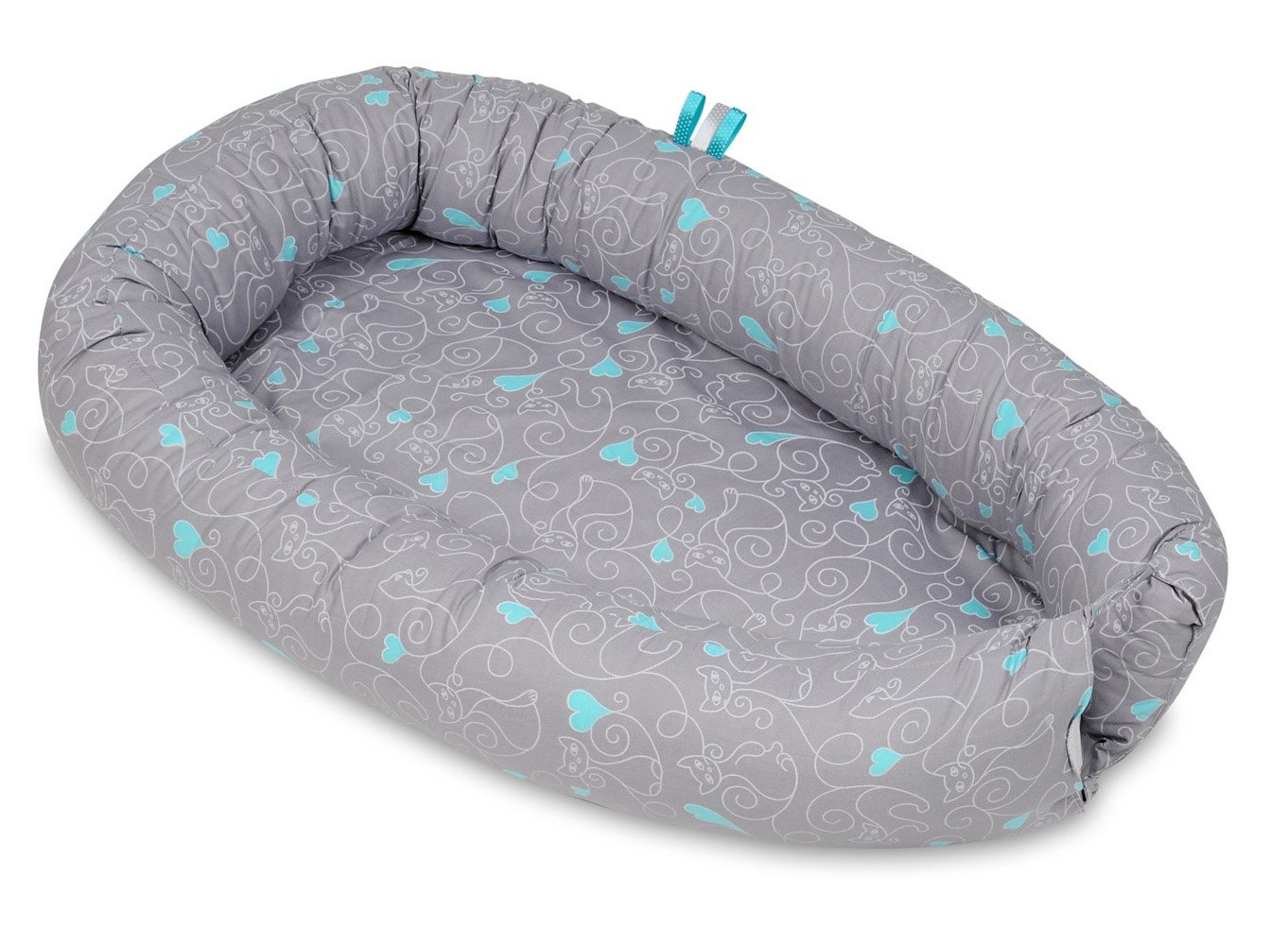 Babynest - baby nestje - 0-8 maanden - 100% katoen - 82x54cm - katten en harten