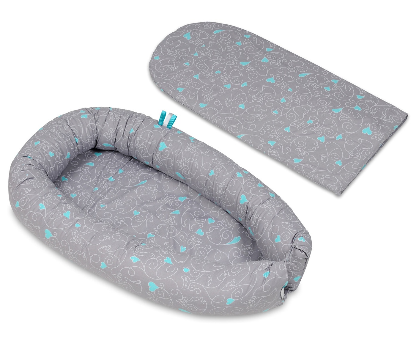 Babynest - baby nestje - 0-8 maanden - 100% katoen - 82x54cm - katten en harten