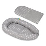 Babynest - baby nestje - 0-8 maanden - 100% katoen - 82x54cm - witte en grijze sterren