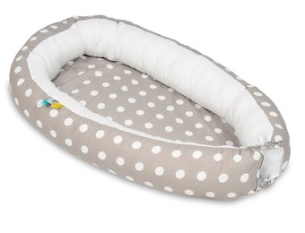 Babynest - baby nestje - 0-8 maanden - 100% katoen - 82x54cm - stippen op grijs