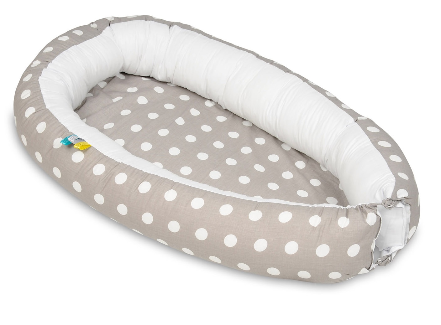 Babynest - baby nestje - 0-8 maanden - 100% katoen - 82x54cm - stippen op grijs