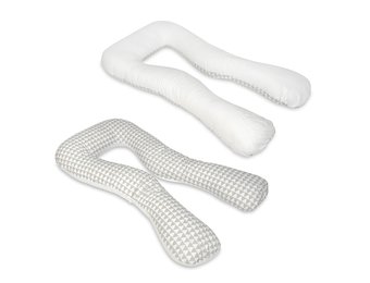 Voedingskussen - Zwangerschapskussen - groot - 100% katoen - wit/grijze driehoeken - wit