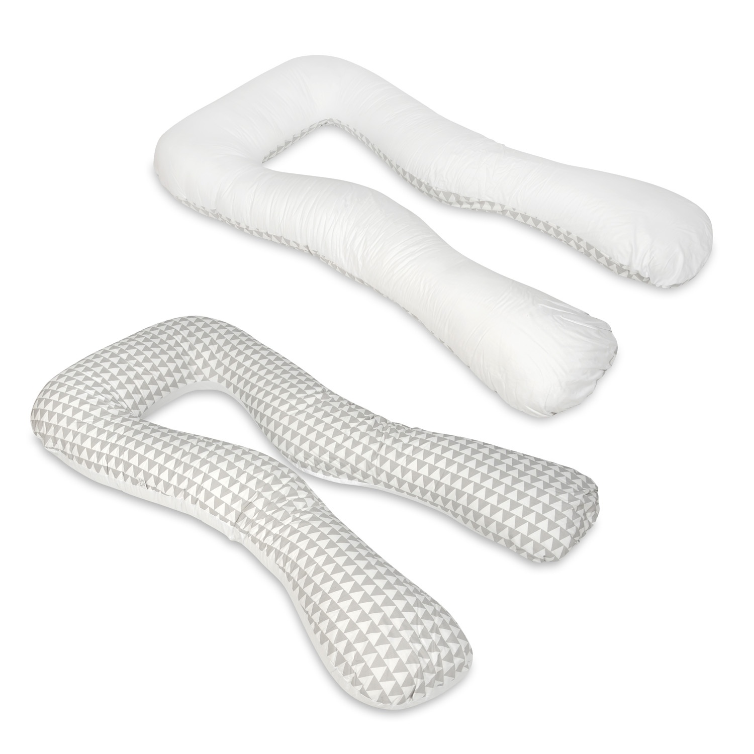 Voedingskussen - Zwangerschapskussen - groot - 100% katoen - wit/grijze driehoeken - wit