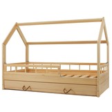 Massief houten kinderbed - Scandinavische stijl - huisbed - 160x80cm - met barrierres - hout