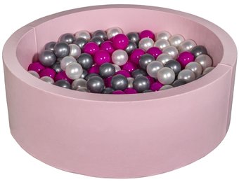 Ballenbak - 200 ballen - roze - rond - 90x30 cm ballenbad - parelmoeren, roze, zilveren ballen