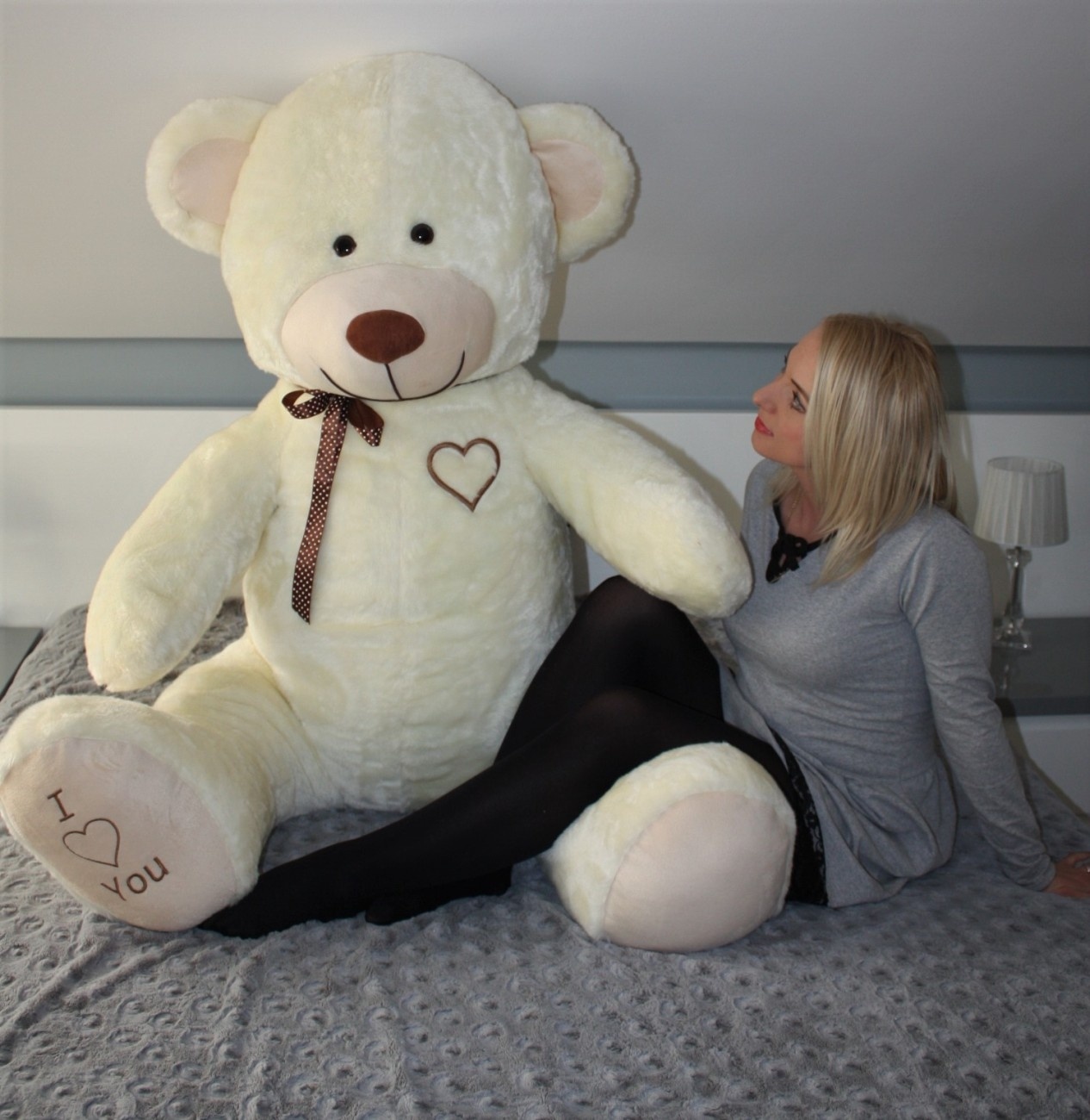 Gigantische grote teddybeer zachte knuffel - 105 x 85 cm - creme