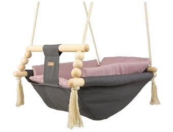 Babywiegschommel - max. 20 kg - grijs, lichtroze