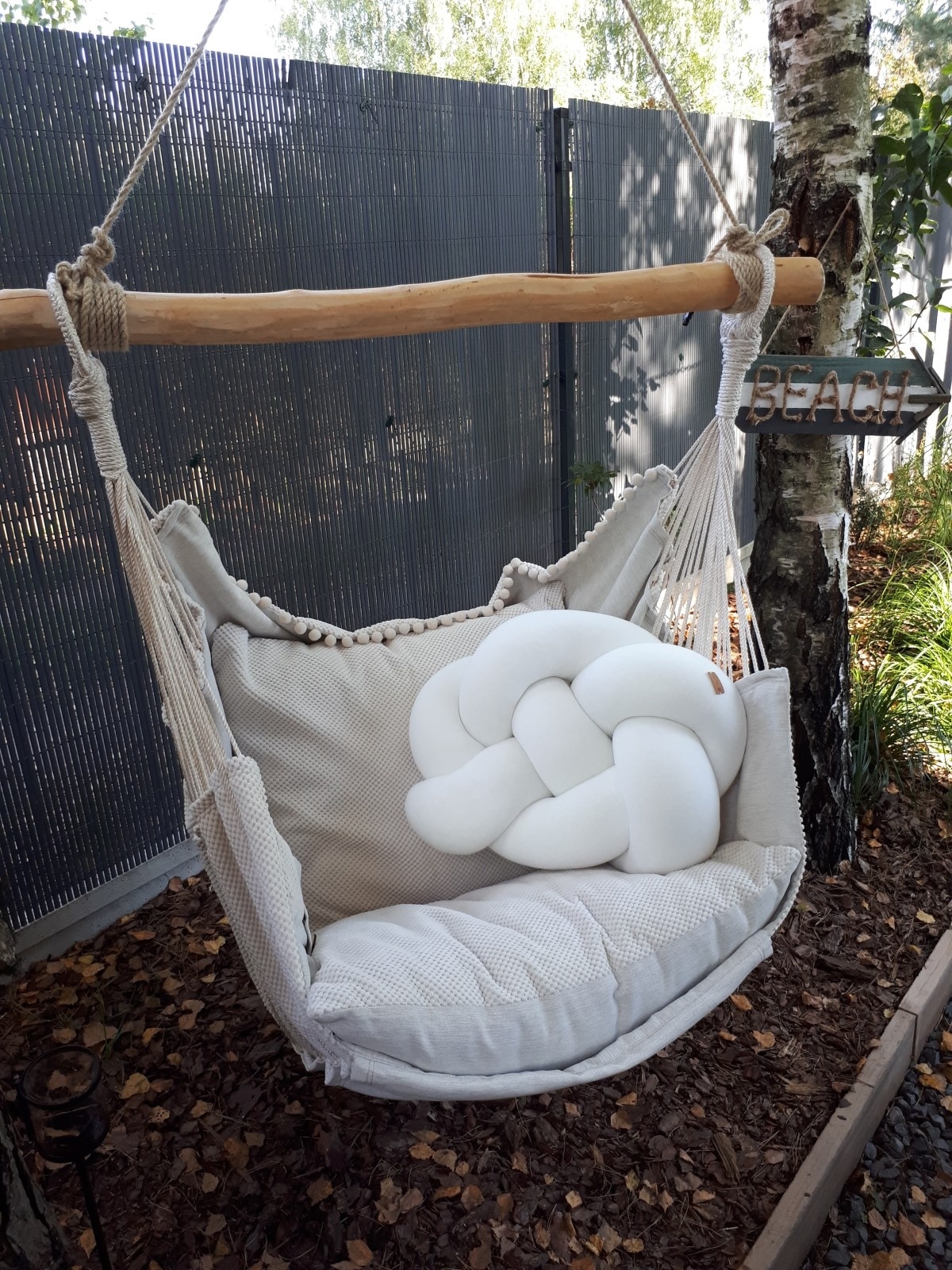 Knoopkussen - knot kussen - sierkussen - decoratie kussen - 53x356cm - creme