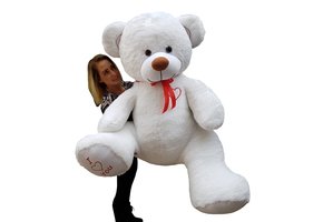 Gigantische grote teddybeer zachte knuffel - 105 x 85 cm - wit en rood