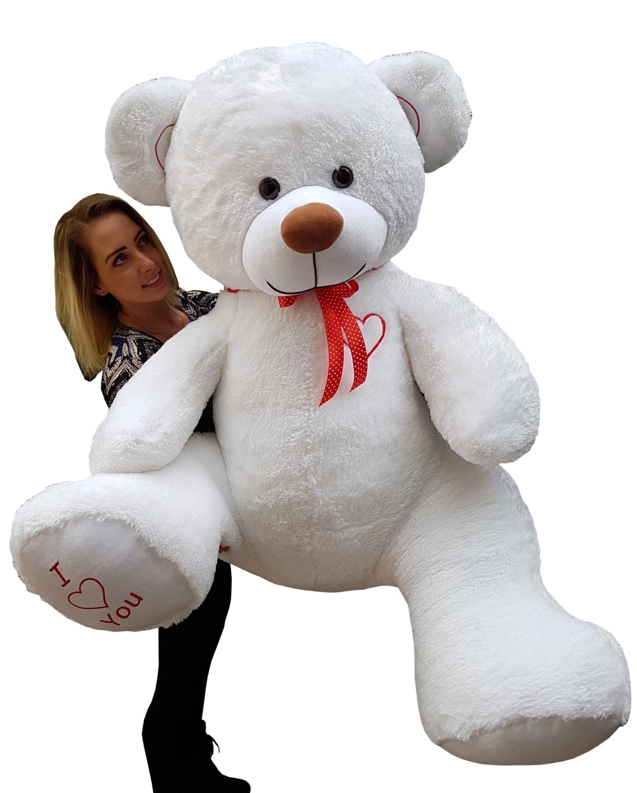 Gigantische grote teddybeer zachte knuffel - 105 x 85 cm - wit en rood