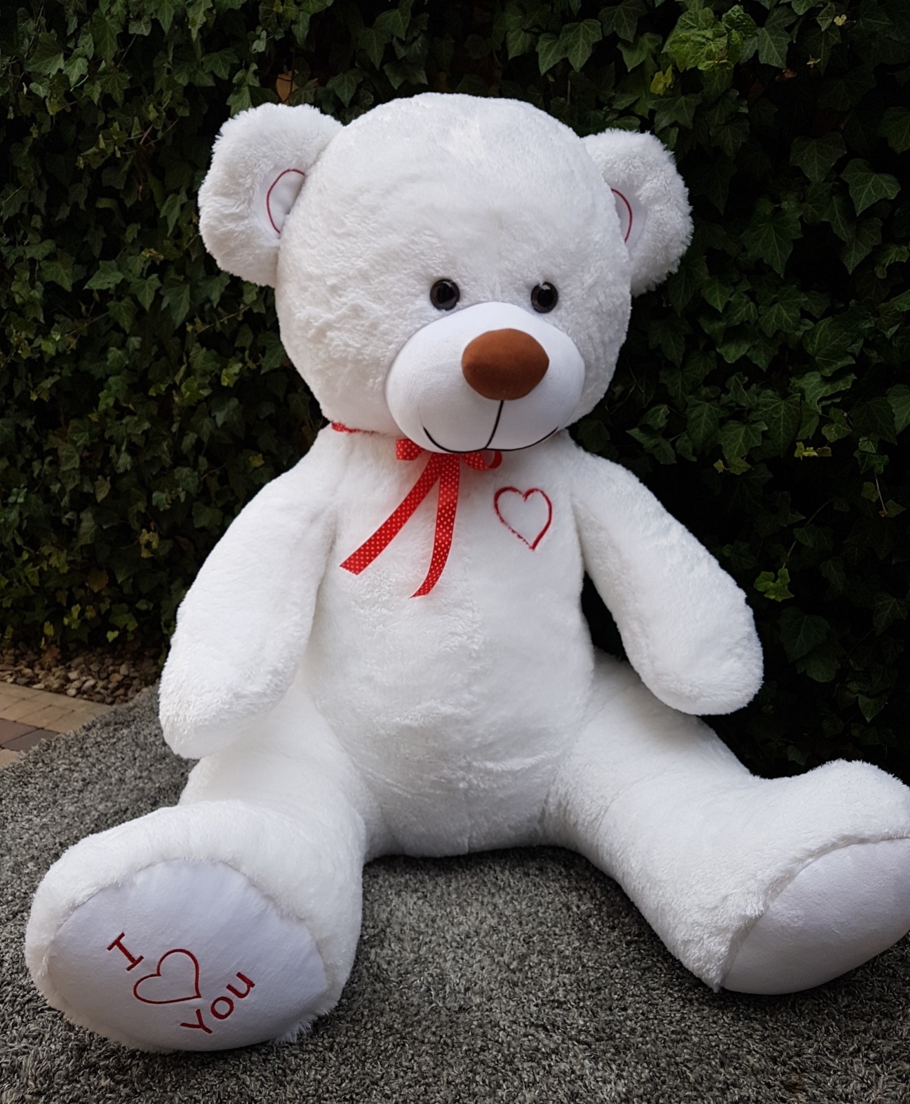 Gigantische grote teddybeer zachte knuffel - 105 x 85 cm - wit en rood