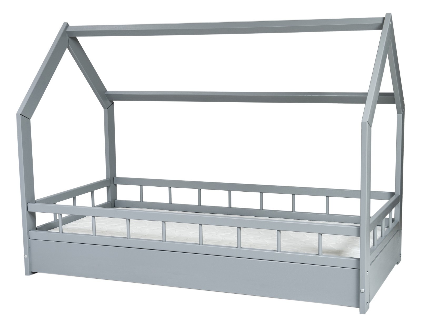 Houten kinderbed - huisbed - incl. ECO matras - 160x80 - met barrierres - grijs